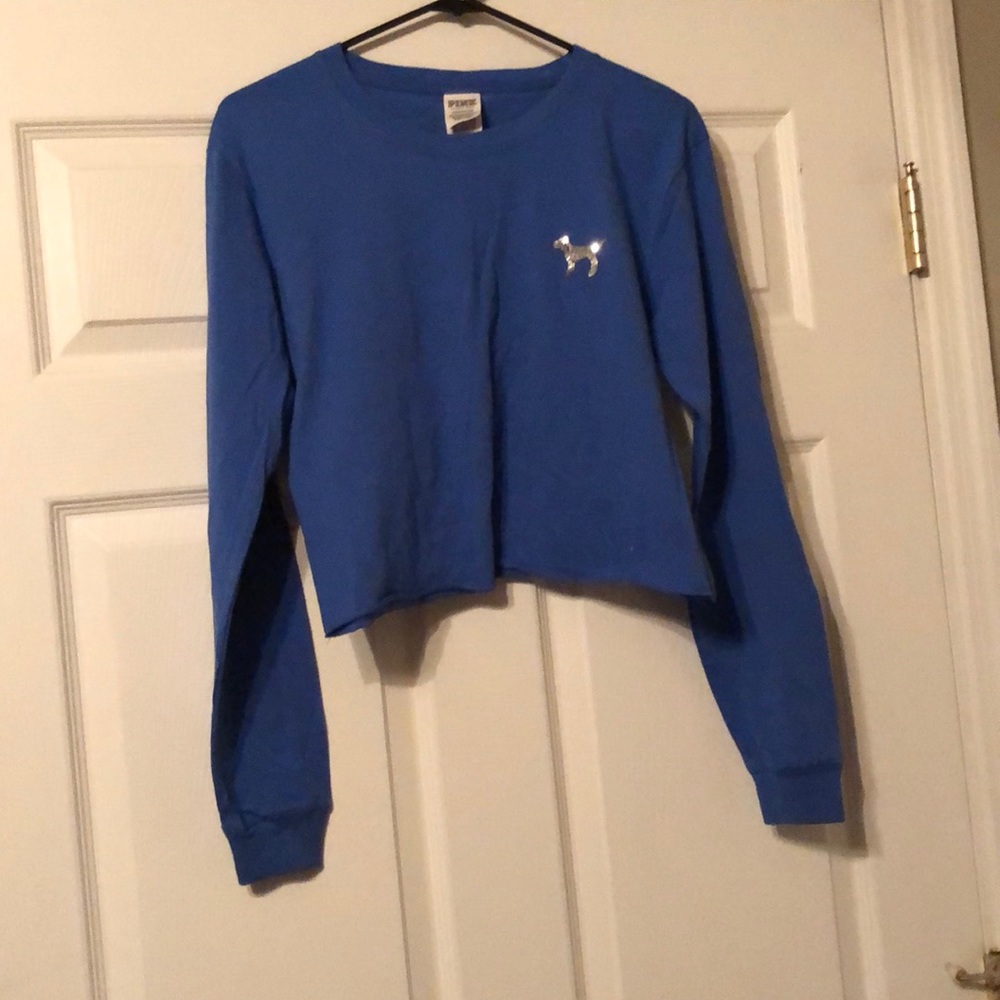 Crop too- Royal Blue PINK long sleeves T-shirt